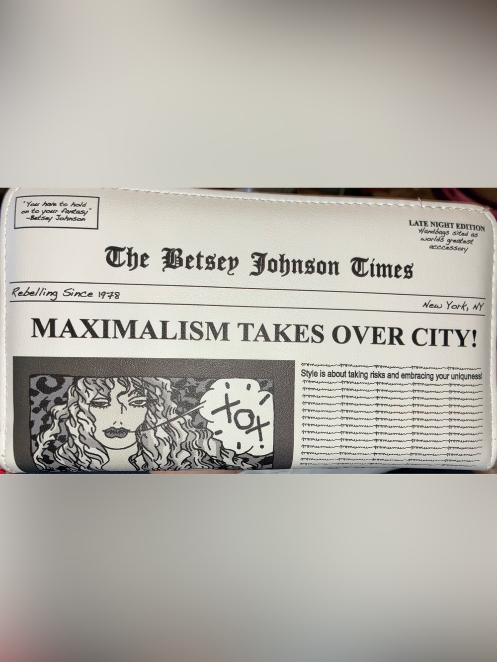 BETSEY JOHNSON Read All About It Newspaper-Theme Glam Oversized Wristlet NEW NWT - Picture 12 of 16